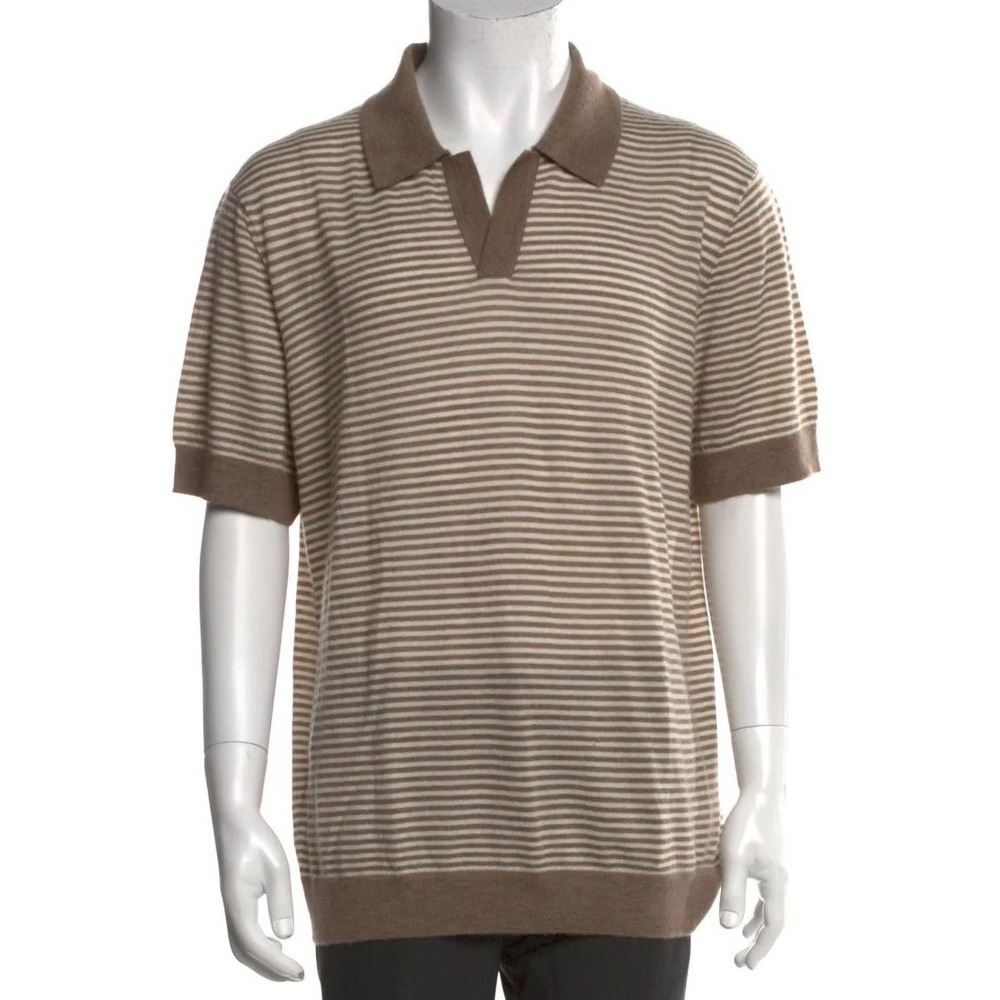 TODD SNYDER Striped Lightweight Cashmere Polo Shirt L Beige Brown New‎ With Tags